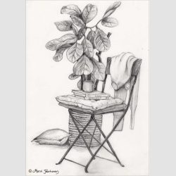 Pencil drawing on the balcony
