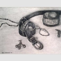 Pencil drawing of belt and jewels